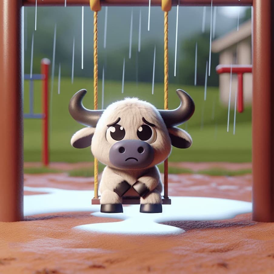 Sad yak in a playground